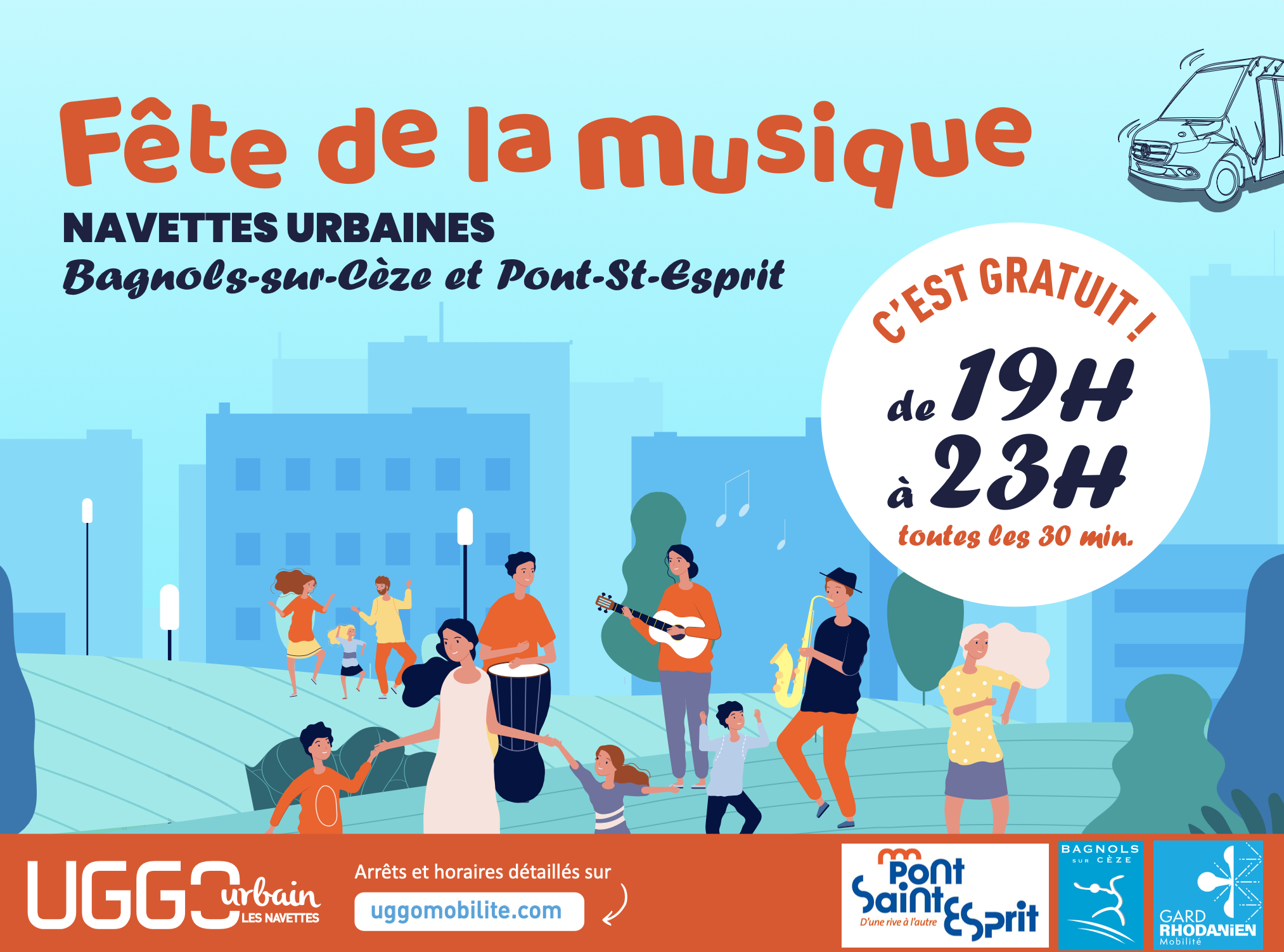 Les navettes urbaines de Bagnols-sur-Cèze sont gratuites le samedi 21 juin entre 19h et 23h.